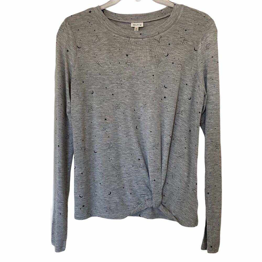 Self E Gray Long Sleeve T-Shirt Top Soft Lightweight Stretch Size Medium